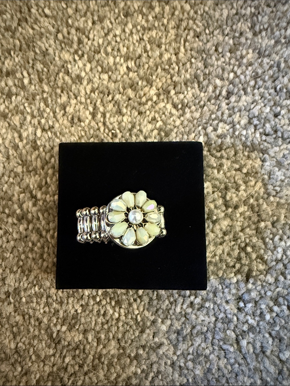 Silver Stretch Floral Ring with Cream Petal Accents